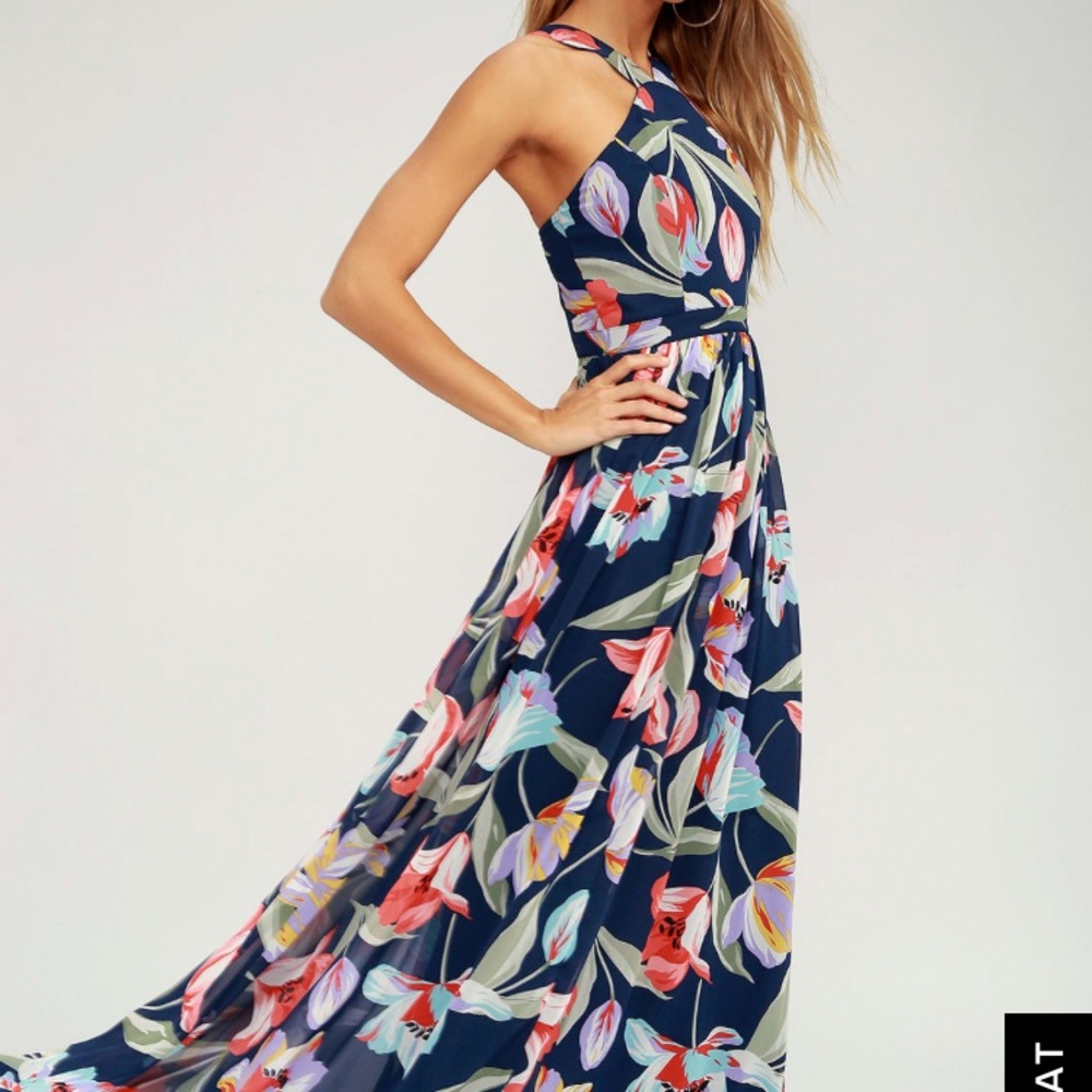 LuLu’s LILJA NAVY BLUE FLORAL PRINT MAXI DRESS
